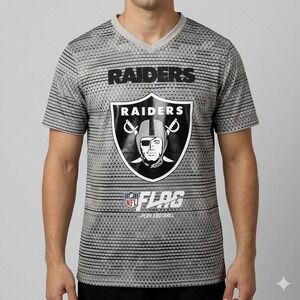 NFL FLAG Raiders Jersey Men's Adult Medium V-Neck‎ Performance Shirt EUC